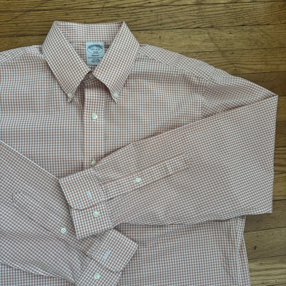 Brooks Brothers Orange and White Gingham Long Sleeve Button Down Shirt Size M - Picture 2 of 10